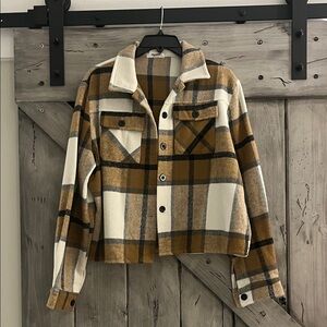 Zeagoo Brown and White Plaid Utility Jacket